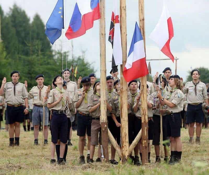 scouts at a flag raising