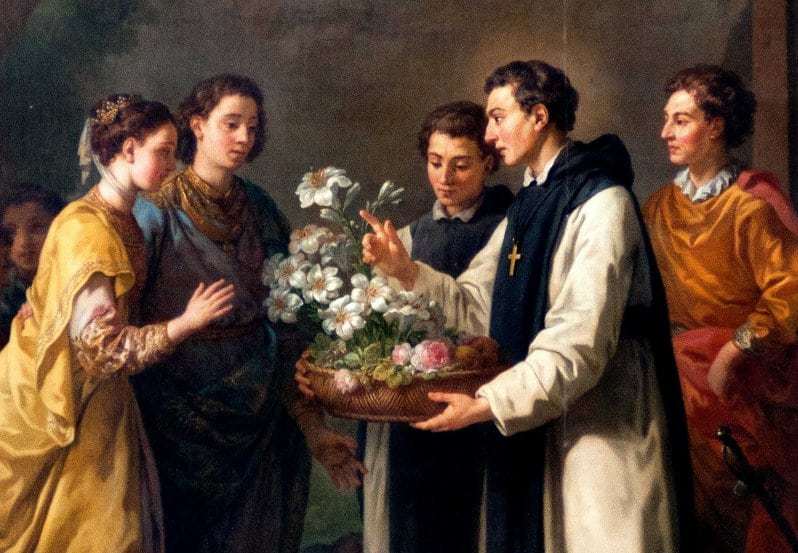 Saint Thibaut offering Saint Louis and Marguerite de Provence a lily of eleven branches