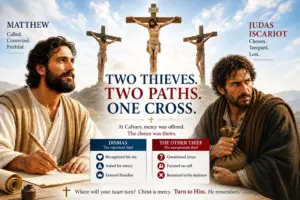 Jesus Christ crucified between two thieves on Calvary