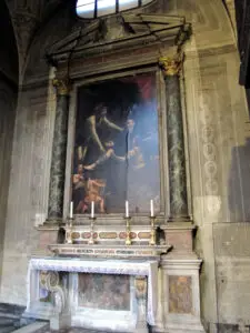 St. Peregrine Novena image of Christ reaching from the Cross to heal St. Peregrine Laziosi.