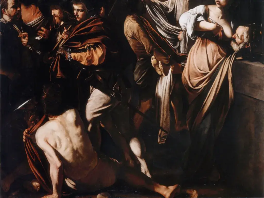 Caravaggio's painting The Seven Works of Mercy, showing faith made active in feeding the hungry, sheltering the stranger and burying the dead