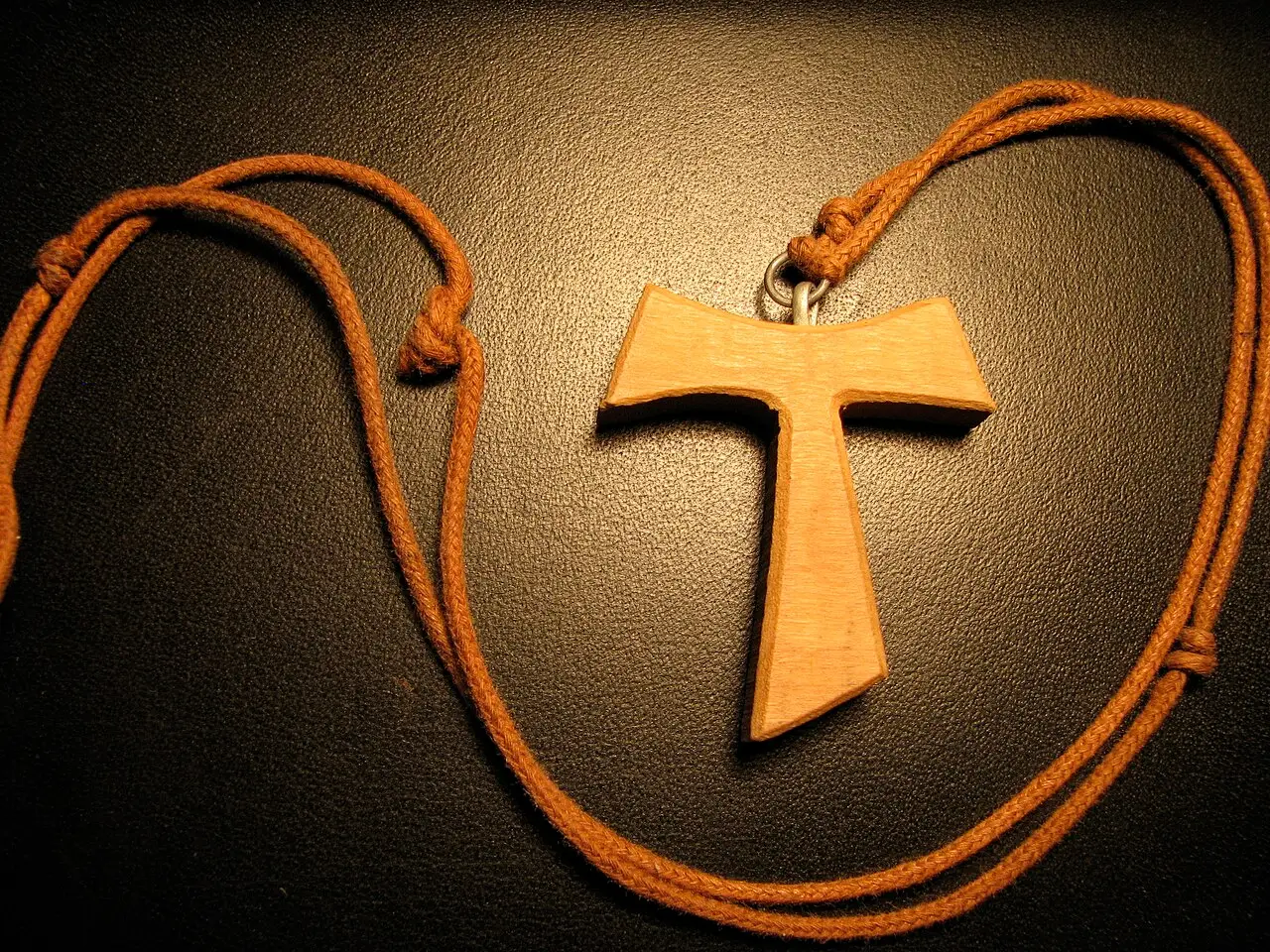 Wooden Franciscan Tau cross with knotted cord