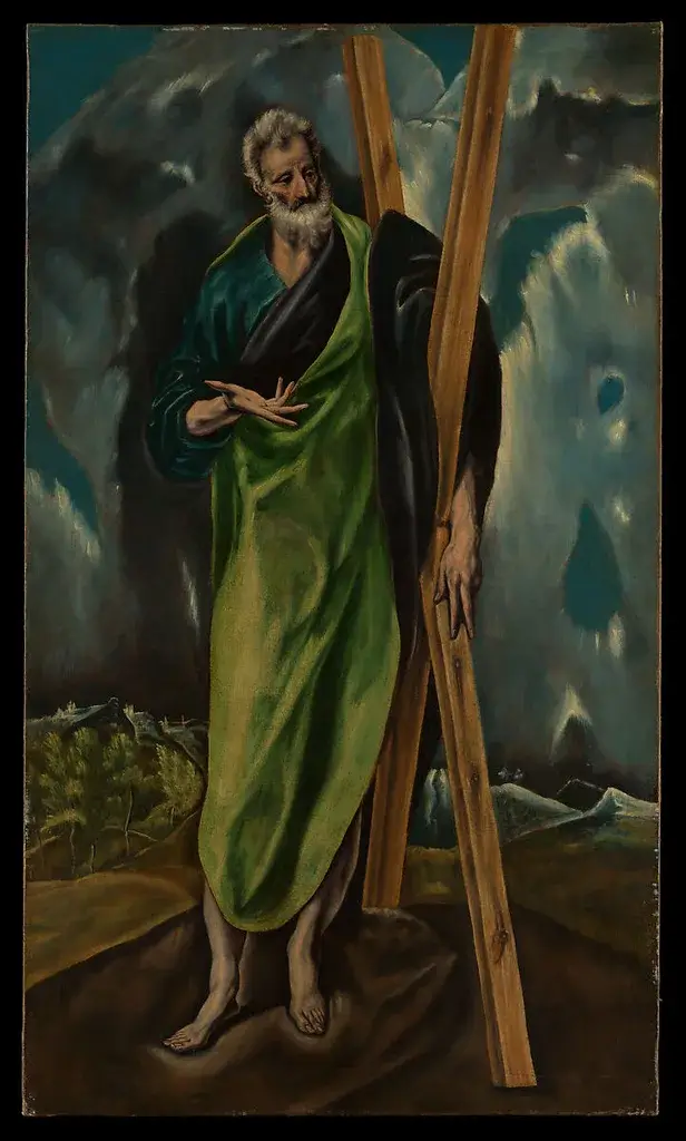Saint Andrew the Apostle holding his X-shaped cross