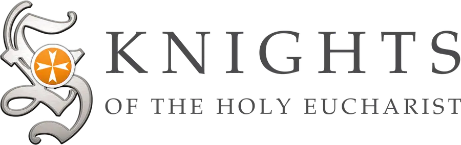 Logo for the Knights of the Holy Eucharist featuring a large stylized letter K containing a circular orange cross emblem, followed by the text KNIGHTS OF THE HOLY EUCHARIST.